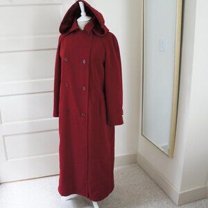 Vintage Preston & York Long Cherry Red Hooded Double Breasted Trench Coat Size 6